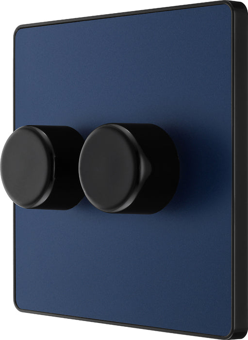 BG Evolve PCDDB82B 2-Way Trailing Edge LED 200W Double Dimmer Switch Push On/Off - Matt Blue (Black) - westbasedirect.com