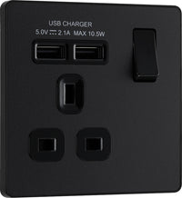 BG Evolve PCDMB21U2B 13A Single Switched Power Socket + 2xUSB(2.1A) - Matt Black (Black)