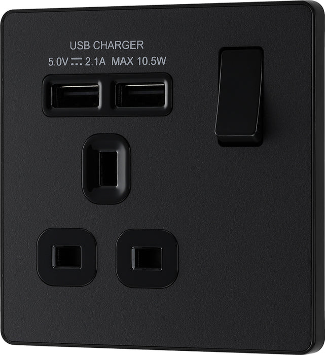 BG Evolve PCDMB21U2B 13A Single Switched Power Socket + 2xUSB(2.1A) - Matt Black (Black) - westbasedirect.com