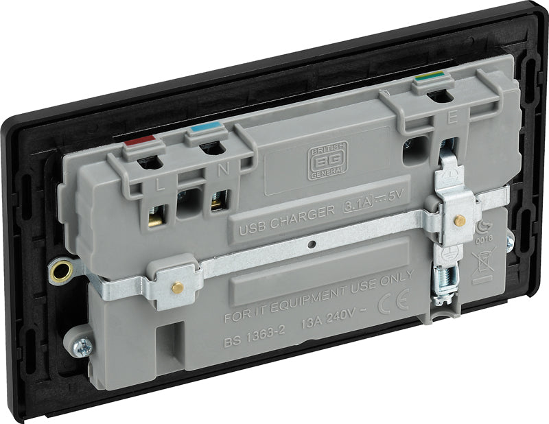 BG Evolve PCDMB22U3B 13A Double Switched Power Socket + 2xUSB(3.1A) - Matt Black (Black) (5 Pack) - westbasedirect.com