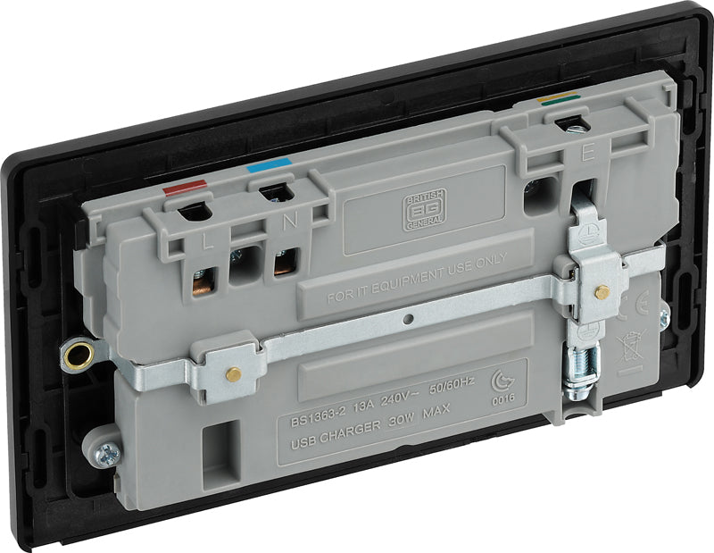 BG Evolve PCDMB22UAC30B 13A Double Switched Power Socket + USB C 30W + USB A(3.1A) - Matt Black (Black) - westbasedirect.com