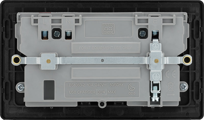 BG Evolve PCDMB22UAC30B 13A Double Switched Power Socket + USB C 30W + USB A(3.1A) - Matt Black (Black) - westbasedirect.com