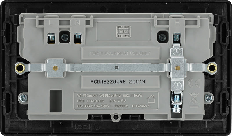 BG Evolve PCDMB22UWRB 13A Double Switched Power Socket + WiFi Extender + 1xUSB(2.1A) - Matt Black (Black) - westbasedirect.com