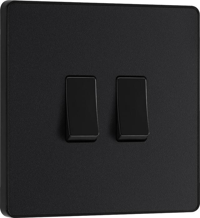 BG Evolve PCDMB42B 20A 16AX 2 Way Double Light Switch - Matt Black (Black) - westbasedirect.com