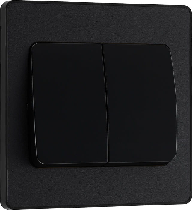 BG Evolve PCDMB42WB 20A 16AX 2 Way Double Light Switch, Wide Rocker - Matt Black (Black) - westbasedirect.com