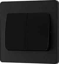 BG Evolve PCDMB42WB 20A 16AX 2 Way Double Light Switch, Wide Rocker - Matt Black (Black)