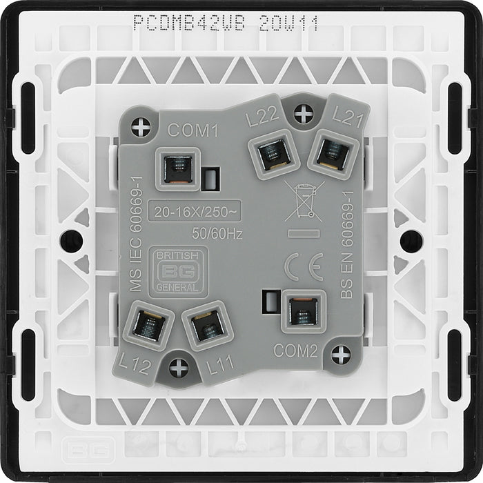 BG Evolve PCDMB42WB 20A 16AX 2 Way Double Light Switch, Wide Rocker - Matt Black (Black) - westbasedirect.com