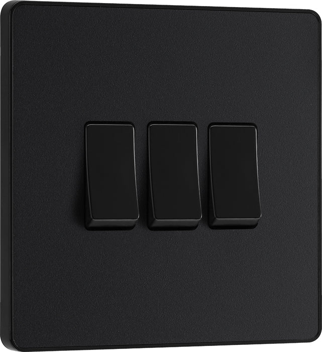 BG Evolve PCDMB43B 20A 16AX 2 Way Triple Light Switch - Matt Black (Black) - westbasedirect.com