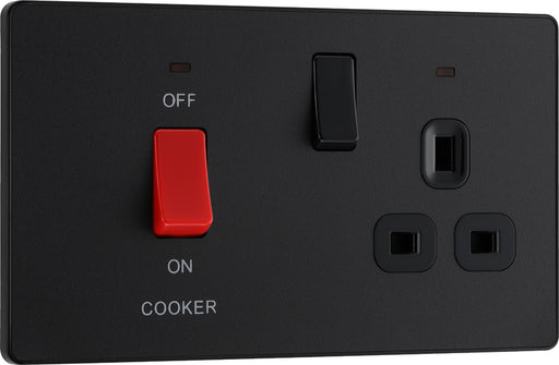 BG Evolve PCDMB70B 45A Cooker Control Socket, Double Pole Switch with LED Power Indicator - Matt Black (Black) - westbasedirect.com
