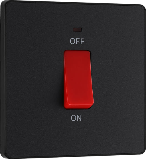BG Evolve PCDMB74B 45A Double Pole Square Switch with LED Power Indicator - Matt Black (Black) - westbasedirect.com
