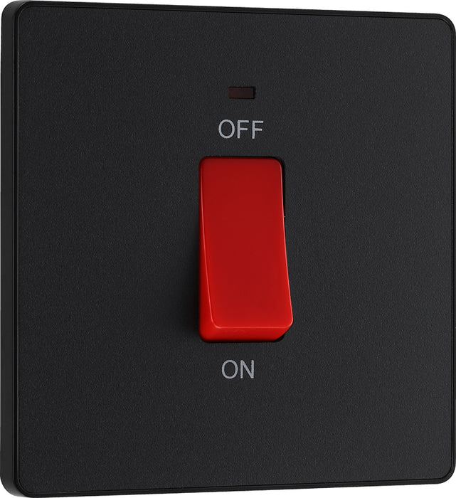 BG Evolve PCDMB74B 45A Double Pole Square Switch with LED Power Indicator - Matt Black (Black) - westbasedirect.com