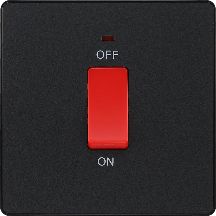 BG Evolve PCDMB74B 45A Double Pole Square Switch with LED Power Indicator - Matt Black (Black) - westbasedirect.com