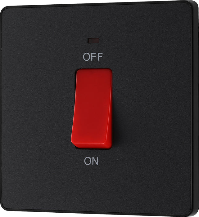 BG Evolve PCDMB74B 45A Double Pole Square Switch with LED Power Indicator - Matt Black (Black) - westbasedirect.com
