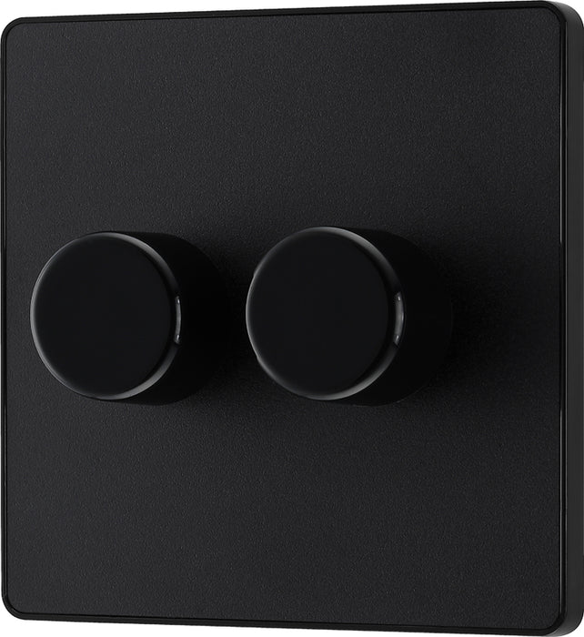 BG Evolve PCDMB82B 2-Way Trailing Edge LED 200W Double Dimmer Switch Push On/Off - Matt Black (Black) - westbasedirect.com