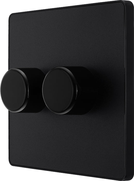 BG Evolve PCDMB82B 2-Way Trailing Edge LED 200W Double Dimmer Switch Push On/Off - Matt Black (Black) - westbasedirect.com