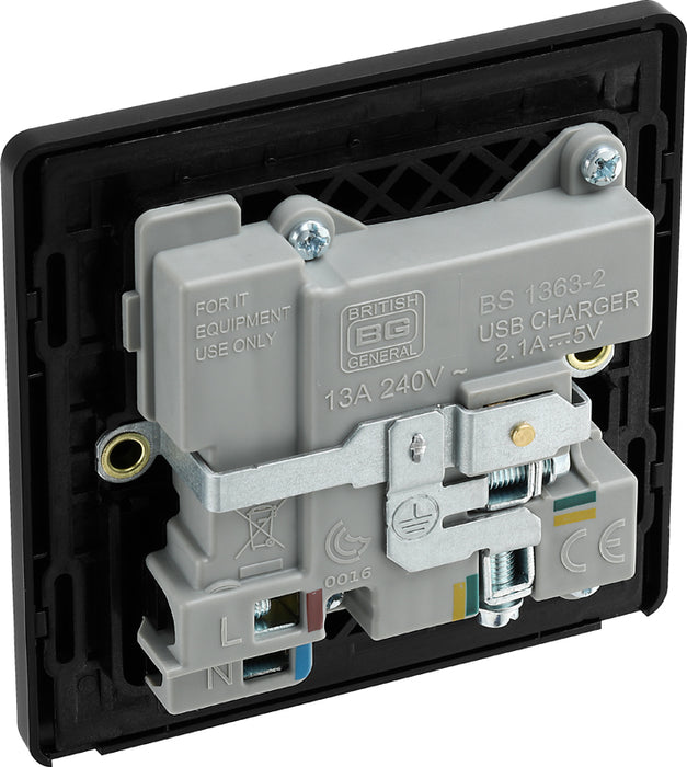 BG Evolve PCDMG21U2B 13A Single Switched Power Socket + 2xUSB(2.1A) - Matt Grey (Black) - westbasedirect.com