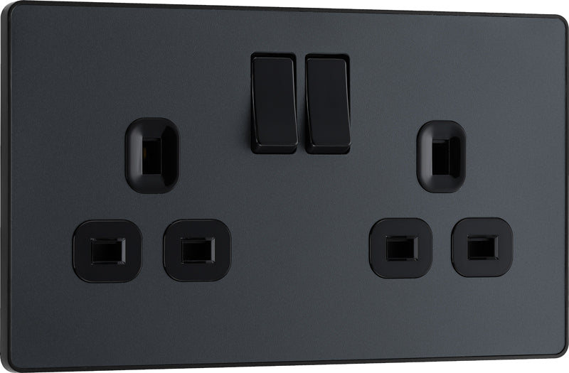 BG Evolve PCDMG22B 13A Double Switched Power Socket - Matt Grey (Black) - westbasedirect.com