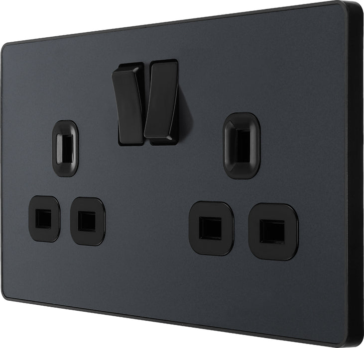 BG Evolve PCDMG22B 13A Double Switched Power Socket - Matt Grey (Black) - westbasedirect.com