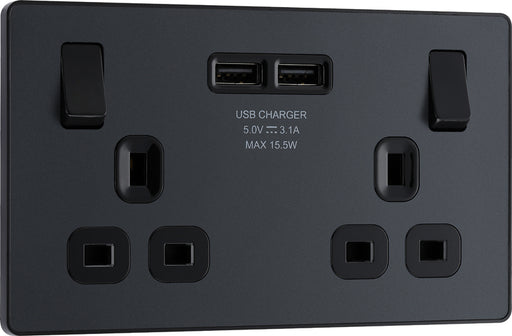 BG Evolve PCDMG22U3B 13A Double Switched Power Socket + 2xUSB(3.1A) - Matt Grey (Black) - westbasedirect.com