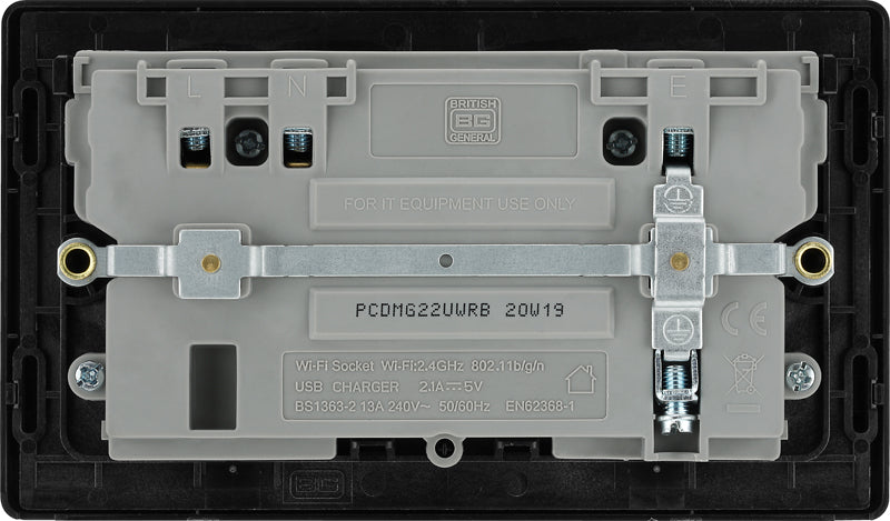 BG Evolve PCDMG22UWRB 13A Double Switched Power Socket + WiFi Extender + 1xUSB(2.1A) - Matt Grey (Black) - westbasedirect.com