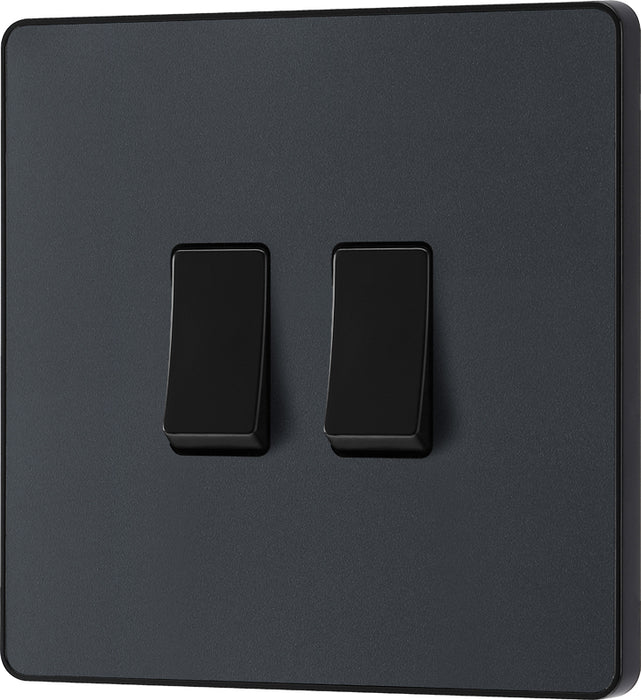 BG Evolve PCDMG42B 20A 16AX 2 Way Double Light Switch - Matt Grey (Black) - westbasedirect.com