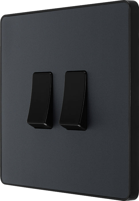 BG Evolve PCDMG42B 20A 16AX 2 Way Double Light Switch - Matt Grey (Black) - westbasedirect.com