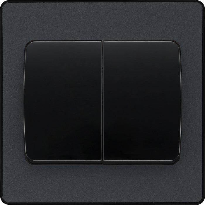 BG Evolve PCDMG42WB 20A 16AX 2 Way Double Light Switch, Wide Rocker - Matt Grey (Black) - westbasedirect.com