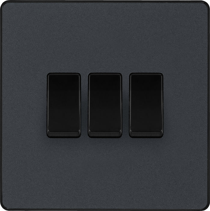 BG Evolve PCDMG43B 20A 16AX 2 Way Triple Light Switch - Matt Grey (Black) - westbasedirect.com