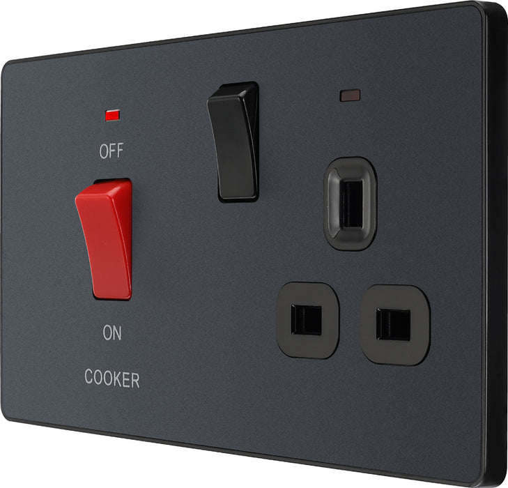 BG Evolve PCDMG70B 45A Cooker Control Socket, Double Pole Switch with LED Power Indicator - Matt Grey (Black) - westbasedirect.com