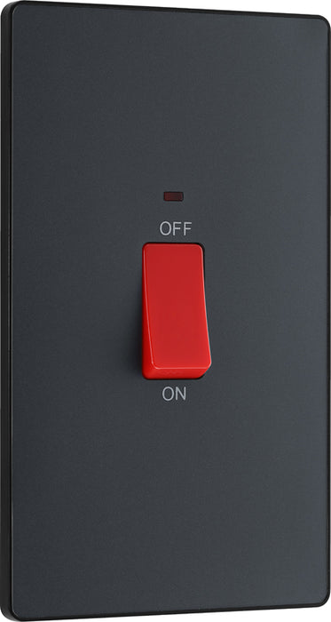 BG Evolve PCDMG72B 45A Double Pole Rectangular Switch with LED Power Indicator - Matt Grey (Black) - westbasedirect.com