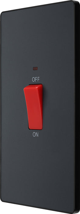 BG Evolve PCDMG72B 45A Double Pole Rectangular Switch with LED Power Indicator - Matt Grey (Black) - westbasedirect.com