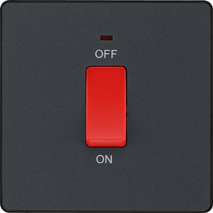 BG Evolve PCDMG74B 45A Double Pole Square Switch with LED Power Indicator - Matt Grey (Black) - westbasedirect.com