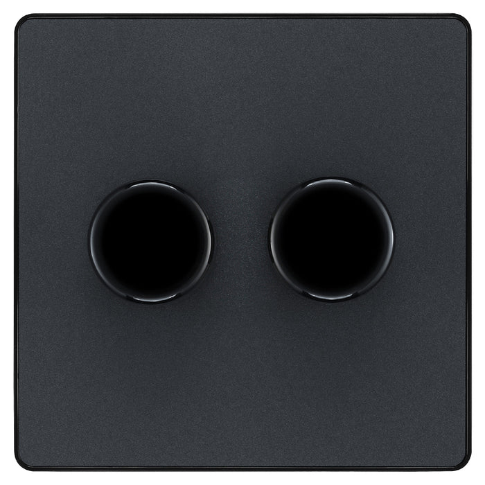 BG Evolve PCDMG82B 2-Way Trailing Edge LED 200W Double Dimmer Switch Push On/Off - Matt Grey (Black) - westbasedirect.com