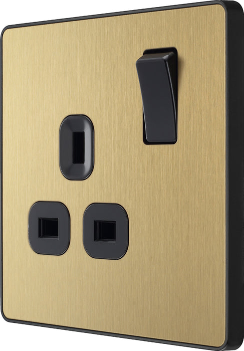 BG Evolve PCDSB21B 13A Single Switched Power Socket - Satin Brass (Black) - westbasedirect.com