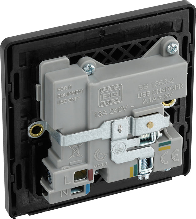 BG Evolve PCDSB21U2B 13A Single Switched Power Socket + 2xUSB(2.1A) - Satin Brass (Black) - westbasedirect.com