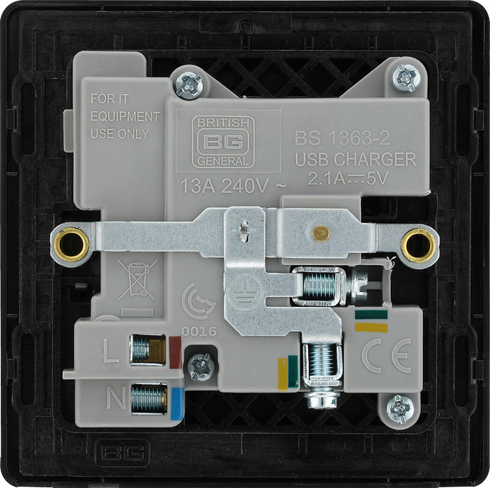 BG Evolve PCDSB21U2B 13A Single Switched Power Socket + 2xUSB(2.1A) - Satin Brass (Black) - westbasedirect.com