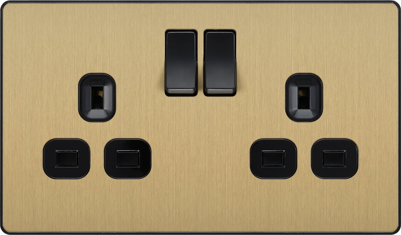 BG Evolve PCDSB22B 13A Double Switched Power Socket - Satin Brass (Black) (5 Pack) - westbasedirect.com