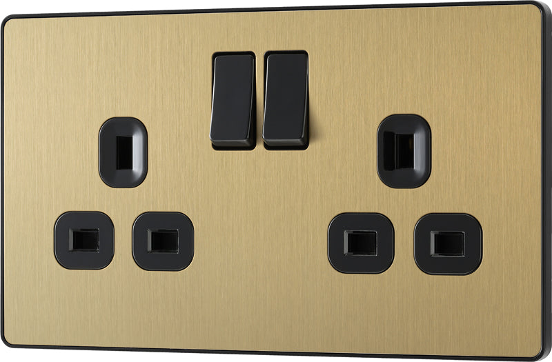 BG Evolve PCDSB22B 13A Double Switched Power Socket - Satin Brass (Black) (5 Pack) - westbasedirect.com