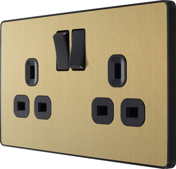 BG Evolve PCDSB22B 13A Double Switched Power Socket - Satin Brass (Black) (5 Pack) - westbasedirect.com