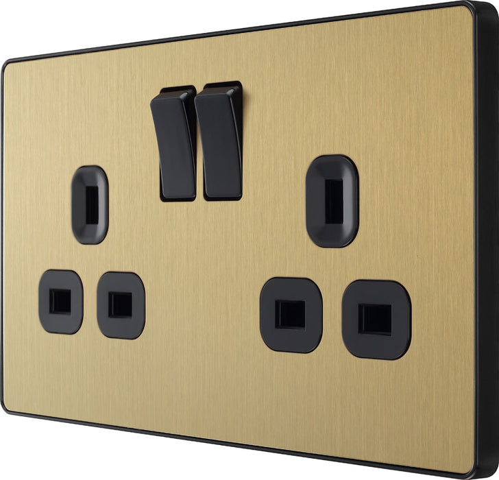 BG Evolve PCDSB22B 13A Double Switched Power Socket - Satin Brass (Black) (5 Pack) - westbasedirect.com
