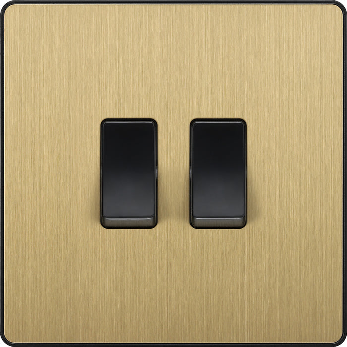 BG Evolve PCDSB42B 20A 16AX 2 Way Double Light Switch - Satin Brass (Black) - westbasedirect.com