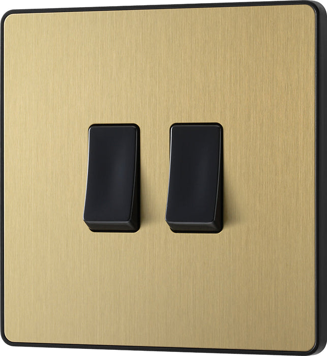 BG Evolve PCDSB42B 20A 16AX 2 Way Double Light Switch - Satin Brass (Black) (5 Pack) - westbasedirect.com