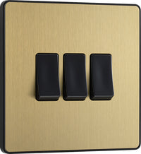 BG Evolve PCDSB43B 20A 16AX 2 Way Triple Light Switch - Satin Brass (Black)