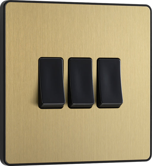 BG Evolve PCDSB43B 20A 16AX 2 Way Triple Light Switch - Satin Brass (Black) - westbasedirect.com