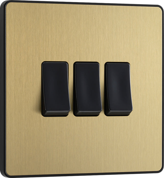 BG Evolve PCDSB43B 20A 16AX 2 Way Triple Light Switch - Satin Brass (Black) - westbasedirect.com