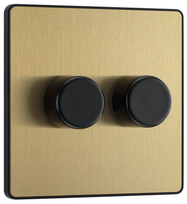 BG Evolve PCDSB82B 2-Way Trailing Edge LED 200W Double Dimmer Switch Push On/Off - Satin Brass (Black) - westbasedirect.com