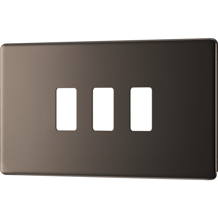 BG RFBN3 Flatplate Screwless 3G Grid Front Plate - Black Nickel - westbasedirect.com
