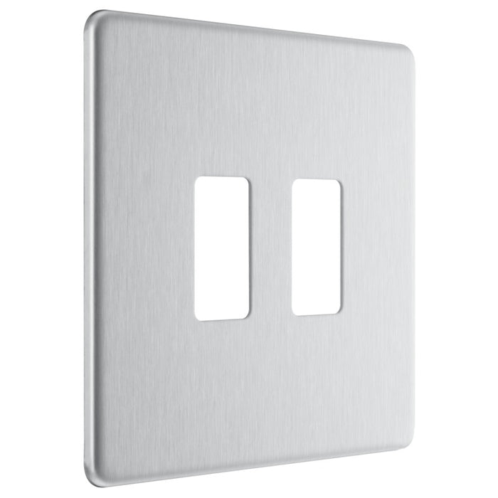 BG RFBS2 Flatplate Screwless 2G Grid Front Plate - Brushed Steel - westbasedirect.com