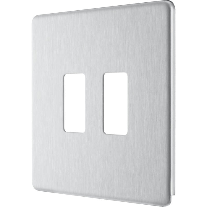 BG RFBS2 Flatplate Screwless 2G Grid Front Plate - Brushed Steel - westbasedirect.com