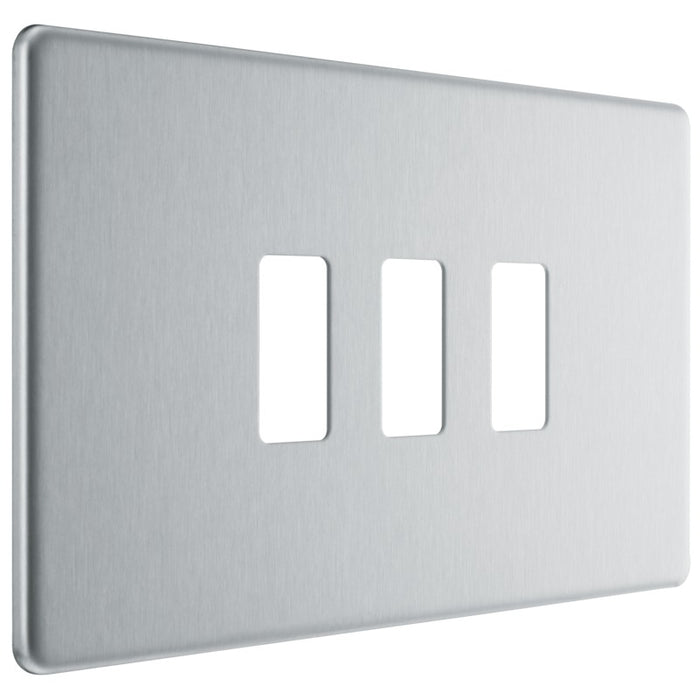 BG RFBS3 Flatplate Screwless 3G Grid Front Plate - Brushed Steel - westbasedirect.com